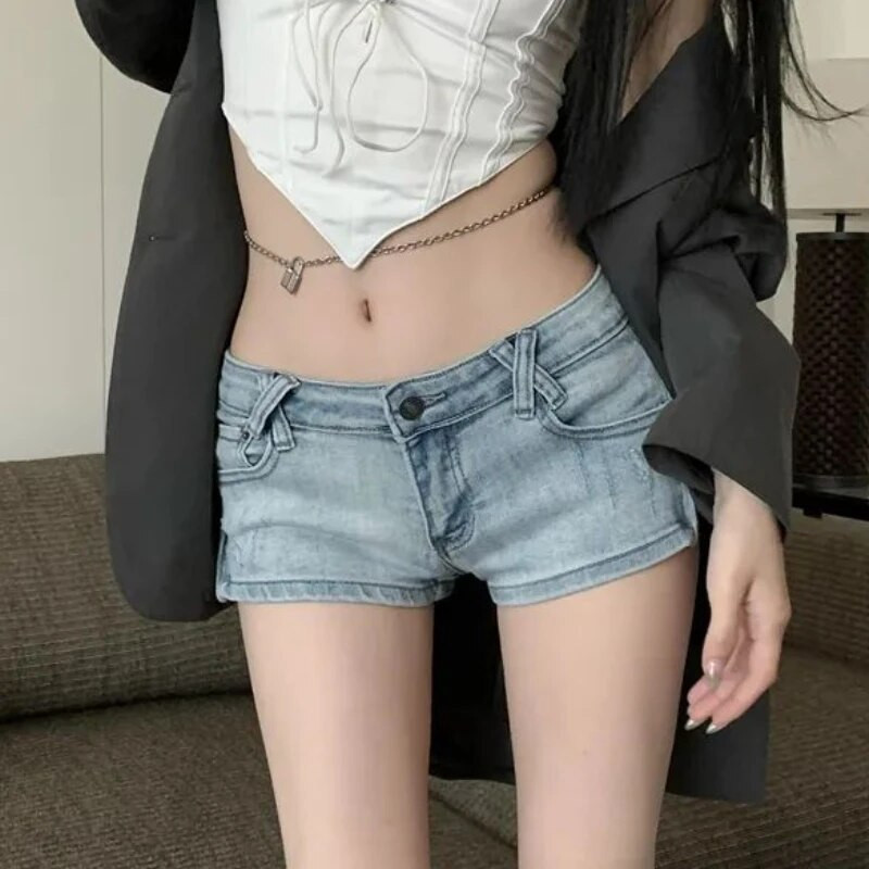 Američke traper kratke hlače s niskim strukom Ženske seksi s prorezom na patentni zatvarač Neugodnog dizajna Vruća ženska ljetna moda Sveobuhvatna retro ulična odjeća