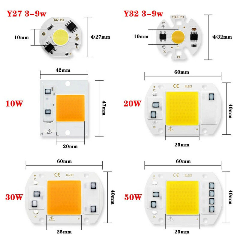 Λάμπα LED COB 10W 20W 30W 50W 3-9W AC 220V Λάμπα LED Δεν χρειάζεται πρόγραμμα οδήγησης Smart IC Led Lamp Bulb For Diy Spotlight Flood φωτισμός
