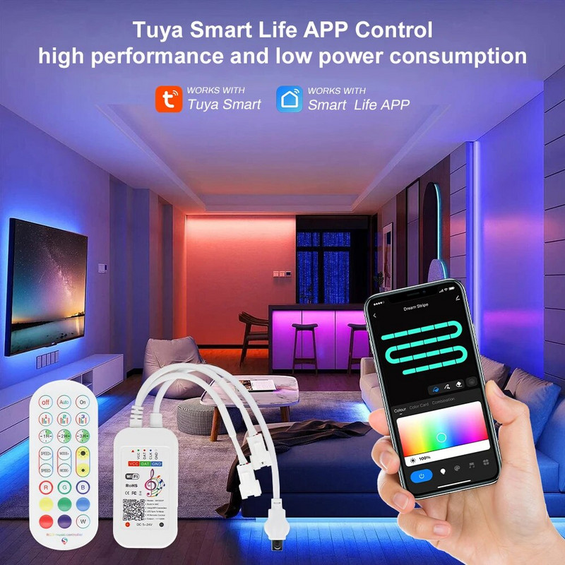 Tuya Smart Life APP WS2811 WS2812B LED-riba WiFi ja BLE juhtmevaba kaugjuhtimispult Nutikas kodutöö Alexa Google Home DC5-12V