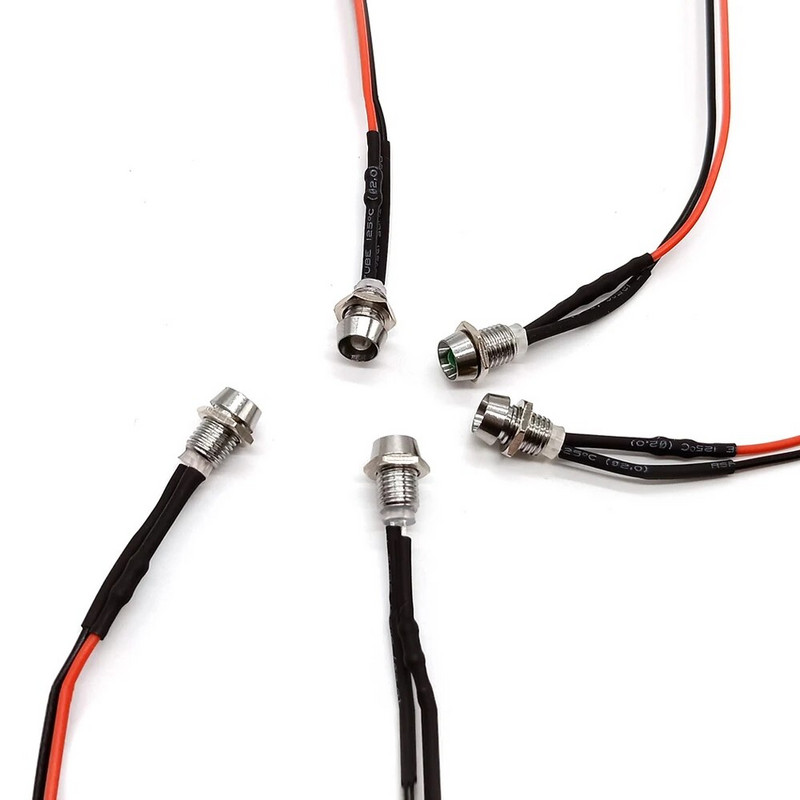 5db 5 mm-es előre bekábelezett LED-ek Izzó Ultra Bright Emitting Dióda jelzőlámpák 3V 5V6V 9V 12V 24V 36V 48V 110V 220V 8mm panelre szerelhető