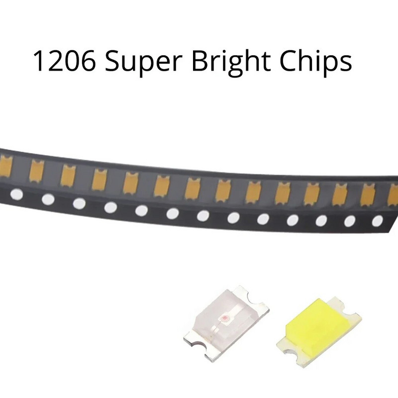 100X 1206 SMD SMT Valge Punane Roheline Sinine Kollane Roosa Oranz Super Bright Chip Light Bead Lamp LED kiirgavad dioodid Atmosfäär