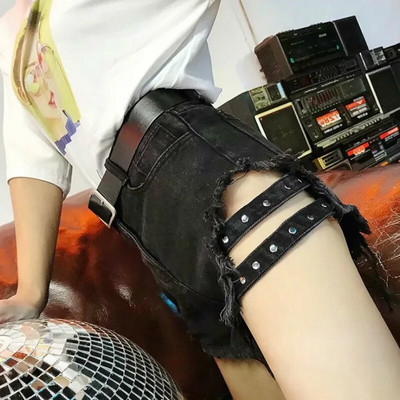 Ženske ljetne Y2K kratke hlače za 2023. Traperice s rupama i zakovicama High Street velike veličine s neobrađenim porubom Vruće hlačice s visokim strukom