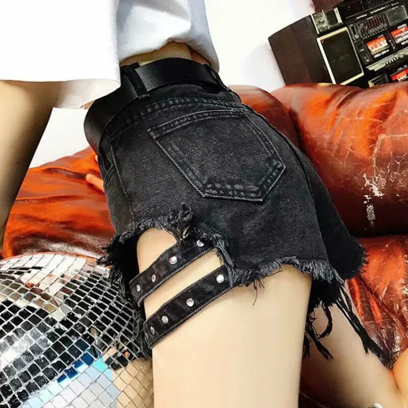 Ženske ljetne Y2K kratke hlače za 2023. Traperice s rupama i zakovicama High Street velike veličine s neobrađenim porubom Vruće hlačice s visokim strukom