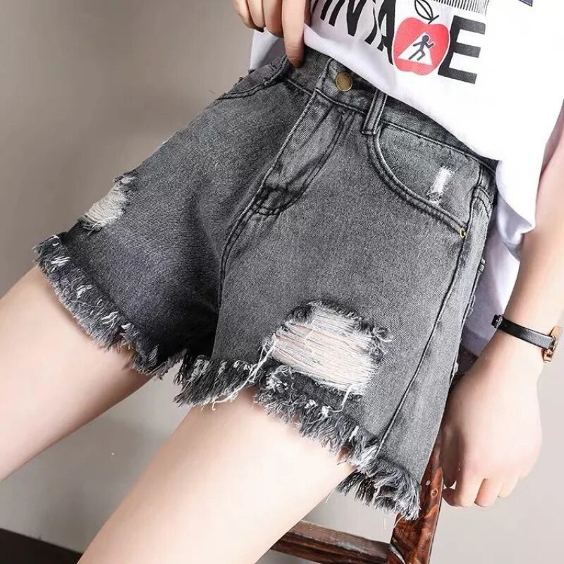 Ženske ležerne traper kratke hlače visokog struka Ljetna moda 2023. Ulična odjeća Traperice s rupama s resicama Ženske široke ravne kratke hlače