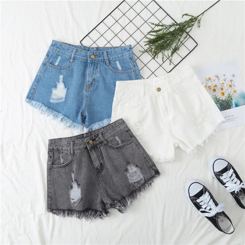 Ženske ležerne traper kratke hlače visokog struka Ljetna moda 2023. Ulična odjeća Traperice s rupama s resicama Ženske široke ravne kratke hlače