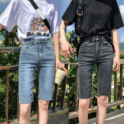 Rimocy 2022 Women`s Denim Shorts Summer Bodycon Biker High Waisted Short Pants Woman Streetwear Knee Length Jean Shorts Female
