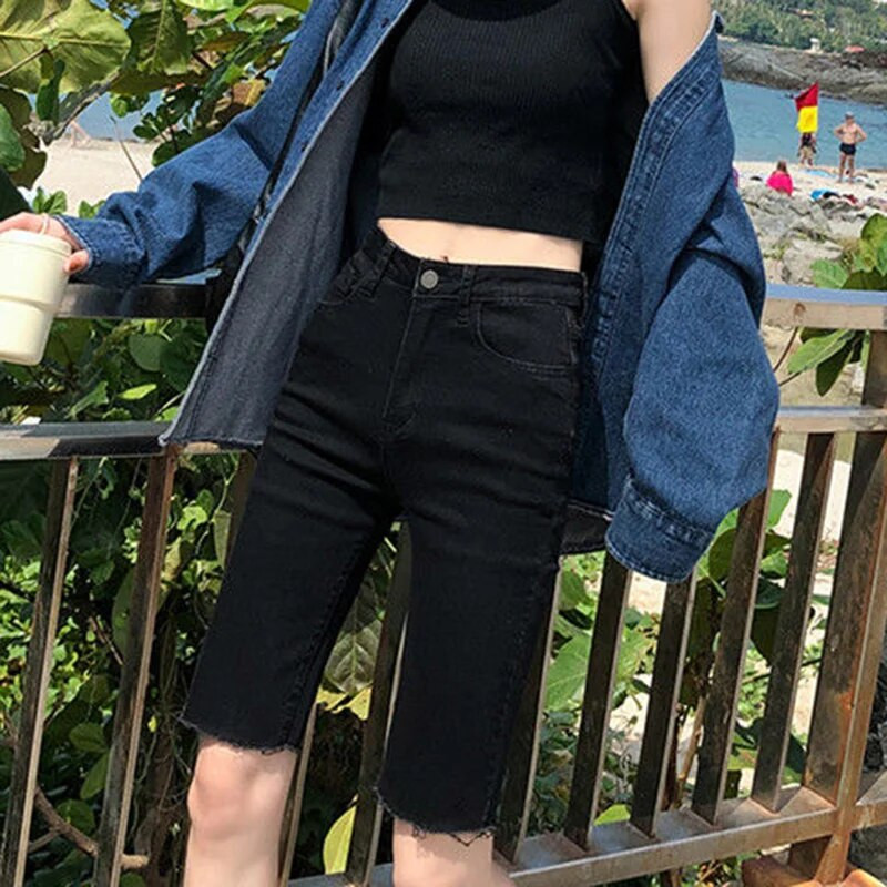 Rimocy 2022. Ženske traper kratke hlače Ljeto uz tijelo Biker kratke hlače visokog struka Ženske ulične jeans kratke hlače do koljena Ženske