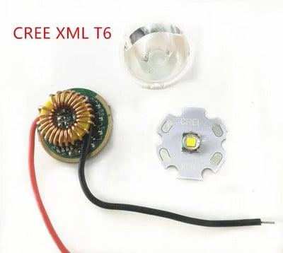 5050 XM-L LED T6 fehér fény 20 mm-es csillag NYÁK+ 3,7 V 5 üzemmódú led meghajtóval + T6 15 fokos led lencse alaptartó készlettel