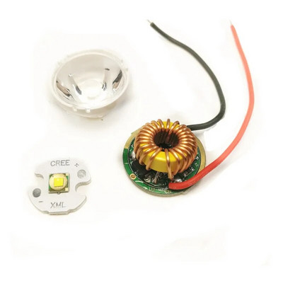 5050 XM-L LED T6 fehér fény 20 mm-es csillag NYÁK+ 3,7 V 5 üzemmódú led meghajtóval + T6 15 fokos led lencse alaptartó készlettel