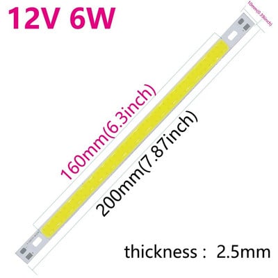 DC9-11V vagy 12V 200x10mm 120x10mm 50x7mm fénykibocsátó dióda 12W 6W 3W1000-1500LM COB LED szalaglámpa COB csíkok lámpa hideg fehér