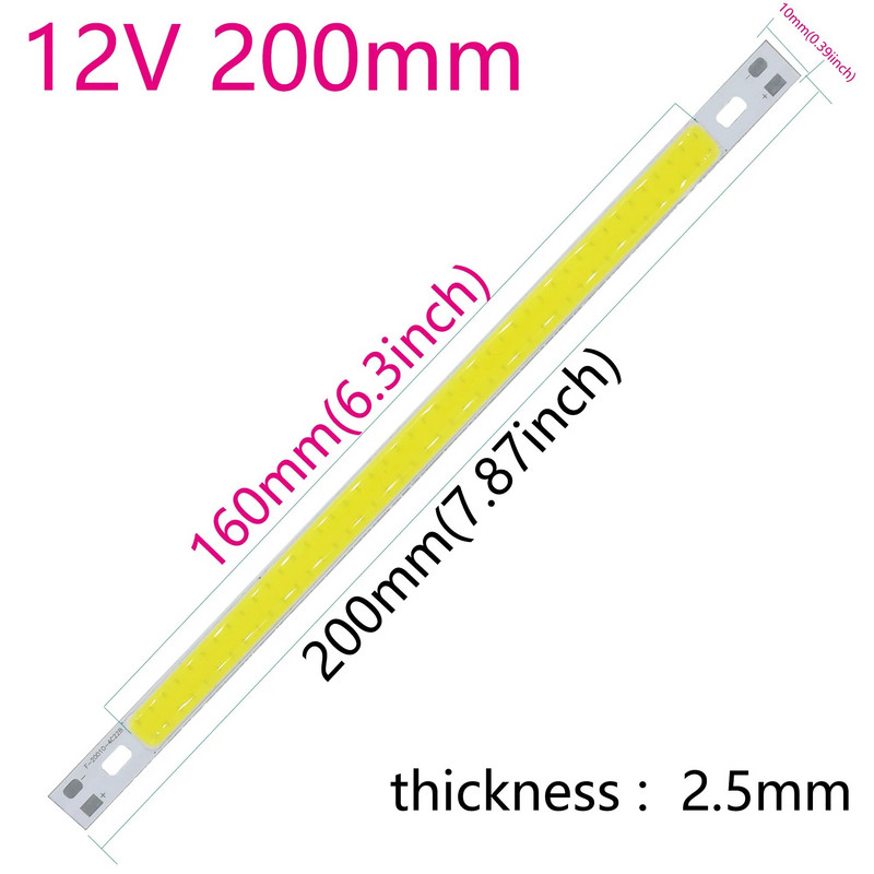 DC9-11V vagy 12V 200x10mm 120x10mm 50x7mm fénykibocsátó dióda 12W 6W 3W1000-1500LM COB LED szalaglámpa COB csíkok lámpa hideg fehér