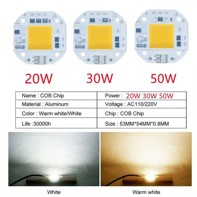 AC220V LED COB CHIP Bez zavarivanja 20W 30W 50W 110V Puni spektar Rast biljaka hladno bijela topla bijela svjetleća dioda LED matrica