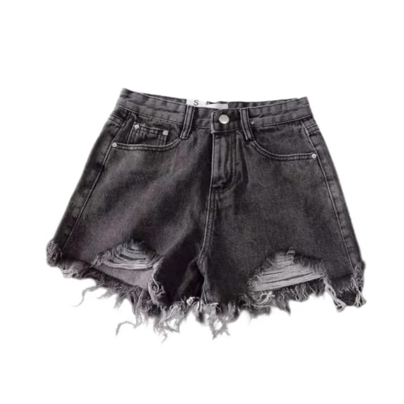 Korejske traperice Burrs Shorts Modne ljetne ženske kratke hlače s rupicama visokog struka Ženske kratke hlače širokih nogavica Traper kratke hlače s velikim nogavicama Ulična odjeća