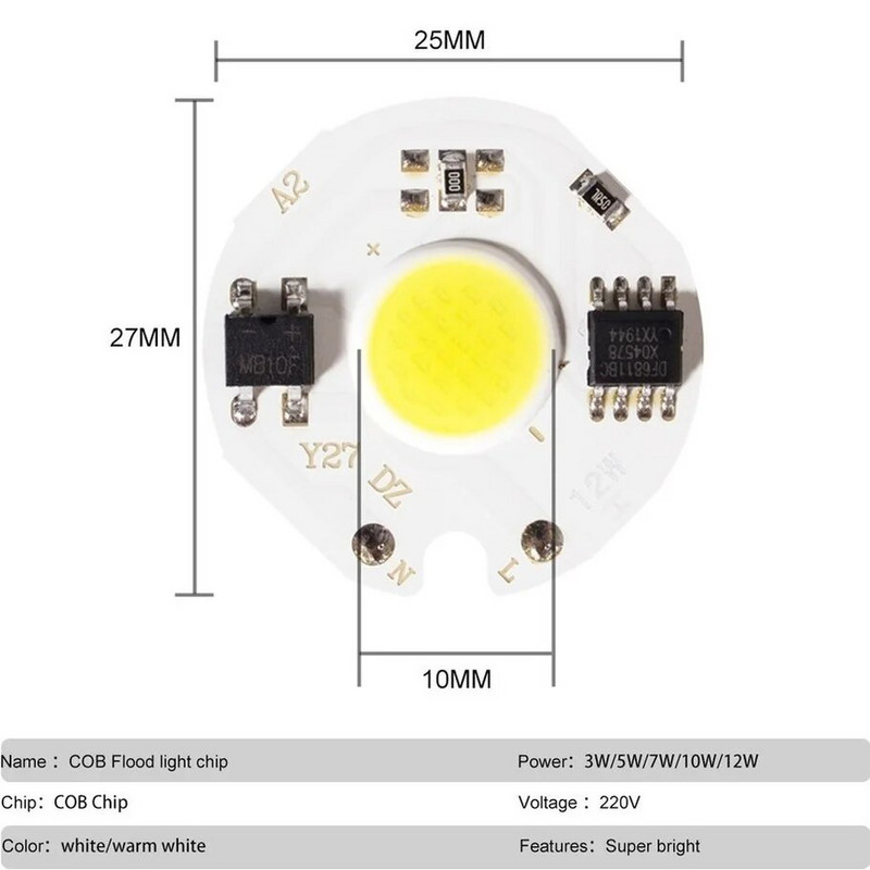 AvvRxx Cip LED COB 220V 3W 5W 7W 9W Alb Rece Cald Y27 Bead Chip COB Mărgele Led Nu au nevoie de driver pentru reflectoare DIY Projector