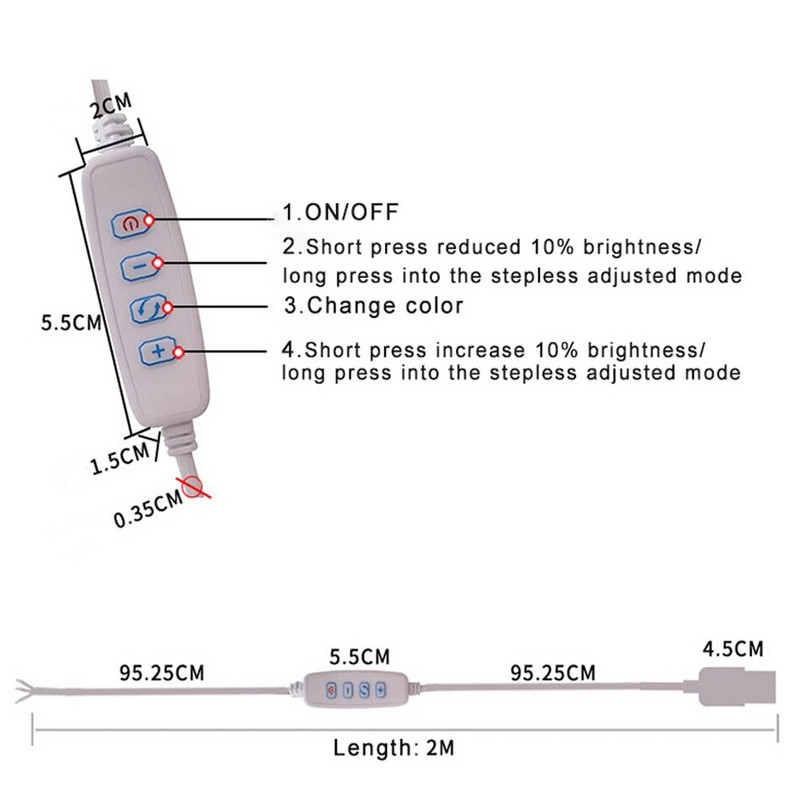 DC 5V LED dimeris USB prievadas Maitinimo linijos pritemdymas Spalvą atitinkantis ilgintuvas su ON OFF jungiklio adapteriu LED lemputei