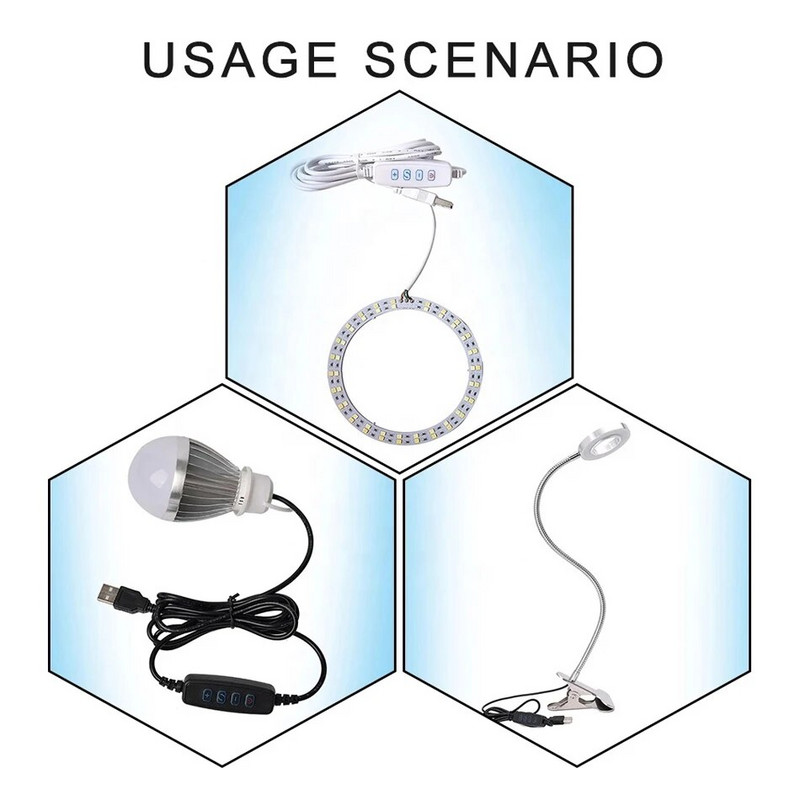 DC 5V LED dimeris USB prievadas Maitinimo linijos pritemdymas Spalvą atitinkantis ilgintuvas su ON OFF jungiklio adapteriu LED lemputei