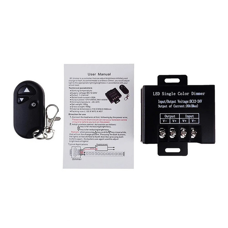 Led jednobojni prigušivač 30A DC12V 24V 720W aluminijska školjka Ce Rohs Pwm 3 tipke RF prigušivač daljinskog upravljača