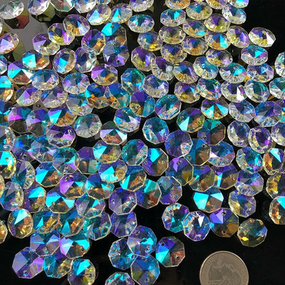 20PC Γυαλισμένο ΑΒ Χρώμα Οκτάγωνο Χάντρες Κρυστάλλινο Πρίσμα Πολυέλαιος Μέρος Aurora Sun Catcher Κουρτίνα γάμου Κοσμήματα Σκουλαρίκια Αξεσουάρ