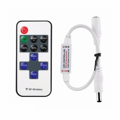 Mini DC 5V 12V 24V RF belaidis šviesos diodų valdiklis 12A vienos spalvos valdiklis juostiniams žibintams 3528 5050 5630 3014 LED juostelė