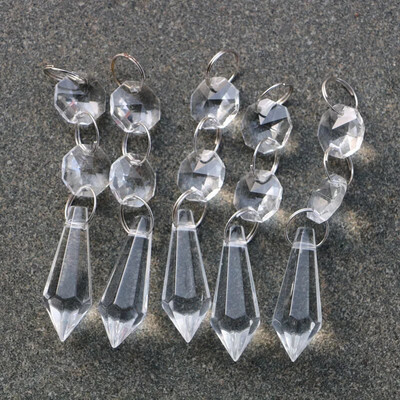 Skaidrūs liustra stiklo kristalai lempos prizmės dalys kabantys lašai pakabukai su krištoliniais aštuonkampiais karoliukais apšvietimo dalys