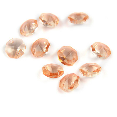 Dviejų skylių krištolinis aštuonkampis karoliukas, 10 vienetų 14 mm mišrios spalvos Feng Shui stiklas, skirtas sietyno pakabai