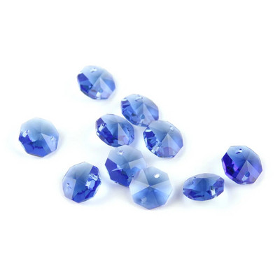 Dviejų skylių krištolinis aštuonkampis karoliukas, 10 vienetų 14 mm mišrios spalvos Feng Shui stiklas, skirtas sietyno pakabai