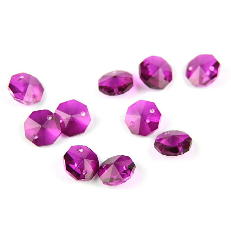 Dviejų skylių krištolinis aštuonkampis karoliukas, 10 vienetų 14 mm mišrios spalvos Feng Shui stiklas, skirtas sietyno pakabai