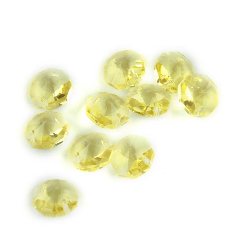 Dviejų skylių krištolinis aštuonkampis karoliukas, 10 vienetų 14 mm mišrios spalvos Feng Shui stiklas, skirtas sietyno pakabai