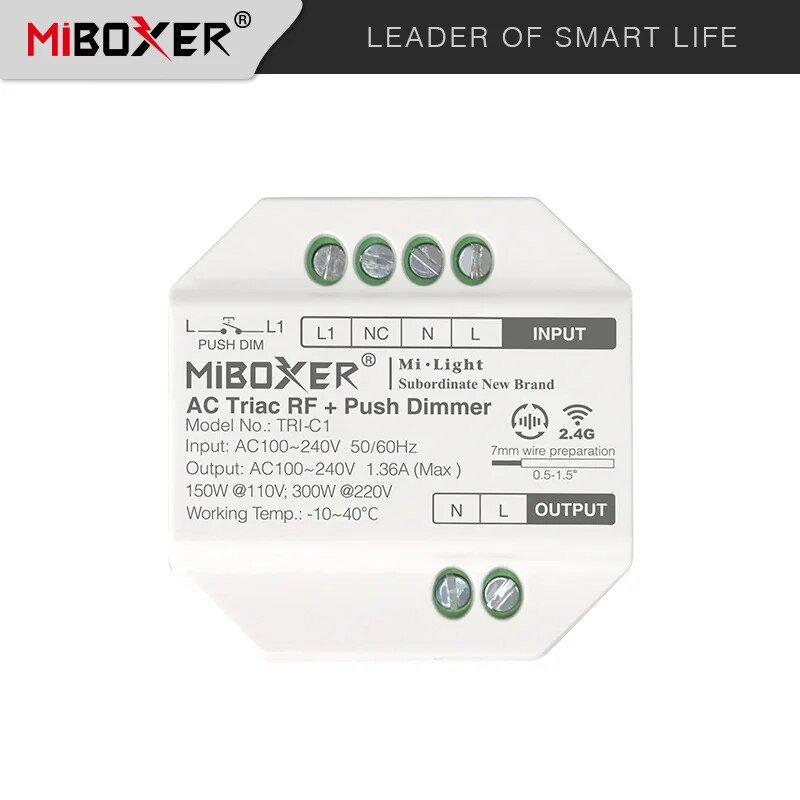 Miboxer AC110V 220V AC Triac RF Push Dimmer Controll i 2.4GHz bežični rotirajući daljinski prekidač