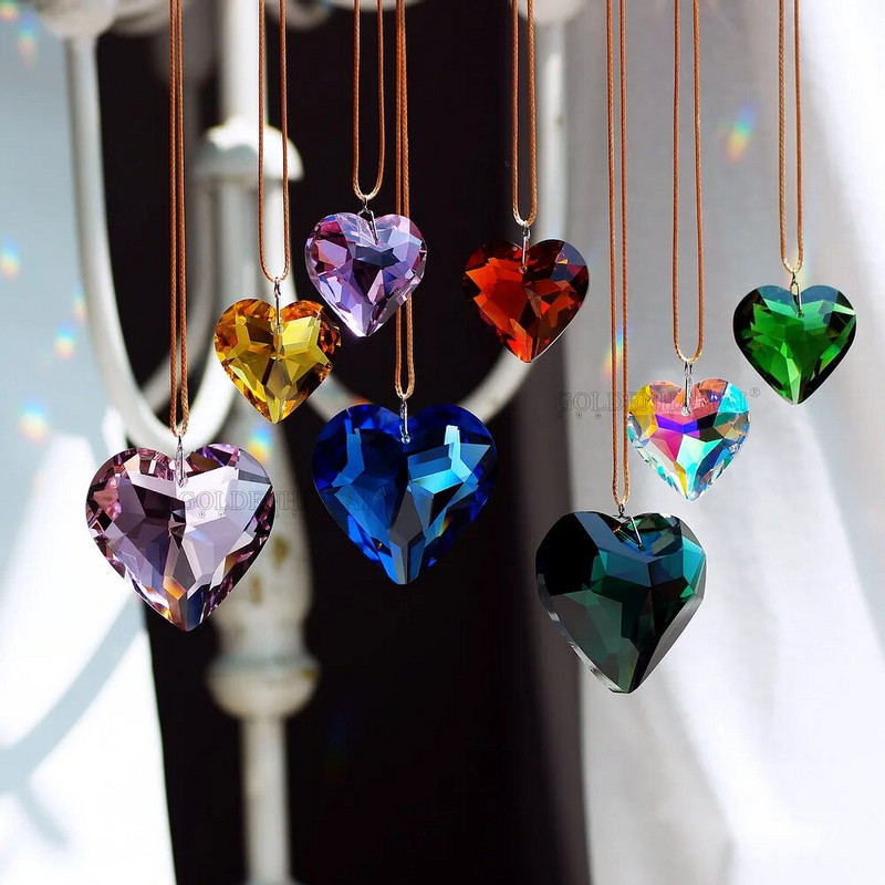 Camal 1 buc Bijuterii de cristal Inimă 30 mm Prisme Pandantiv Față Agățat Lucky Love Art Candelabru Ornament Suncatcher Home Decor