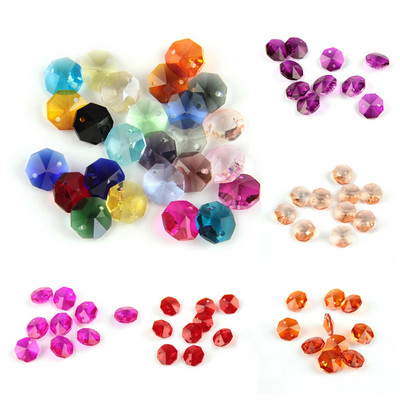 10PC Crystal AB Glass Art Lamp Prism Chandelier Chain Part DIY Octagon Bead Ornament 14MM DIY Spacer Connector