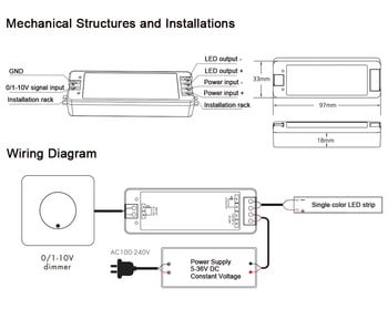 Mini 0/1-10V CV LED Dimming Controller 1 Channel DC 5V 12V 24V 36V PWM Conatant Voltage Output 8A 288W 1 Channel 0-10V Dimmer LV