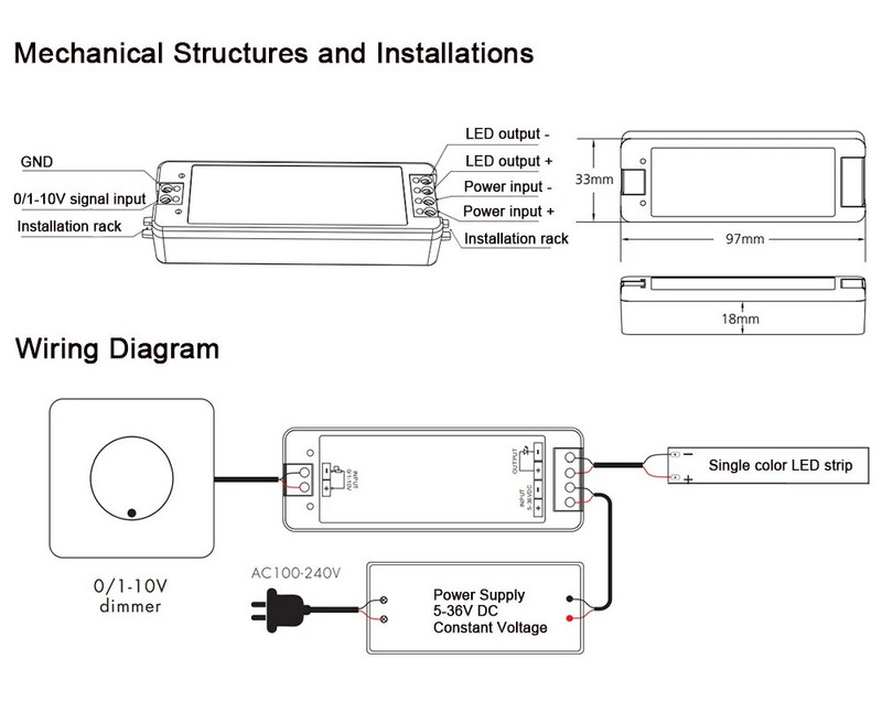 Mini 0/1-10V CV LED regulator zatamnjenja 1 kanal DC 5V 12V 24V 36V PWM izlazni izlazni napon 8A 288W 1 kanal 0-10V zatamnjivač LV