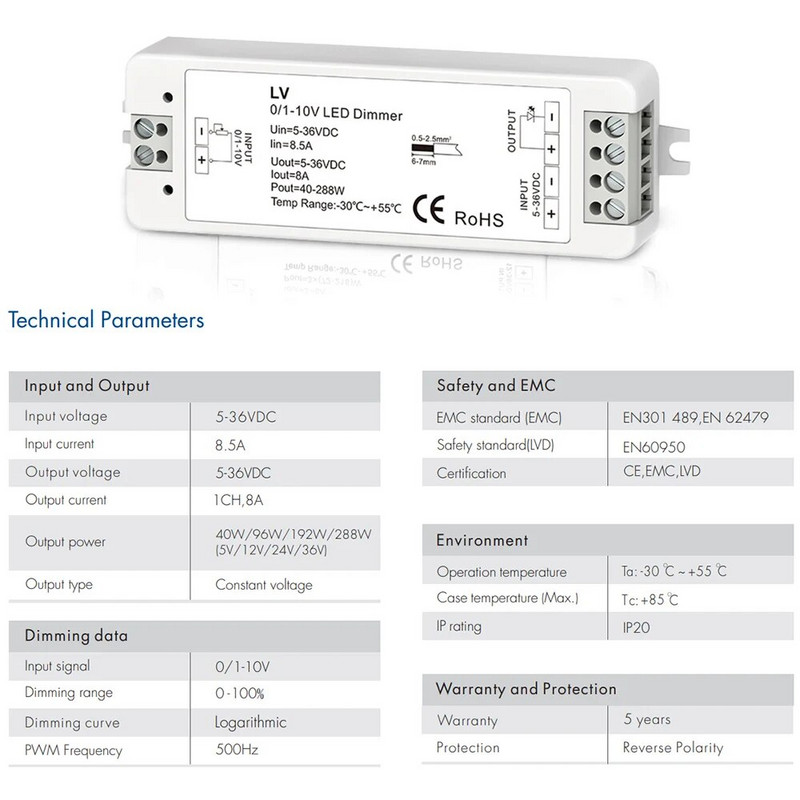 Mini 0/1-10V CV LED regulator zatamnjenja 1 kanal DC 5V 12V 24V 36V PWM izlazni izlazni napon 8A 288W 1 kanal 0-10V zatamnjivač LV