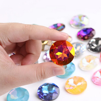 27 мм кръгли стъклени кристали Pointback Скъпоценни камъни Диамантени камъни за бижута Дрехи Кристални камъни Големи мъниста за рокля Направи си занаяти