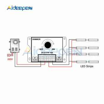 LED димер DC 12V 24V 8A Регулируем контролер за яркост Превключвател на лампата Лента с крушка Драйвер Едноцветно захранване за светлина Черен