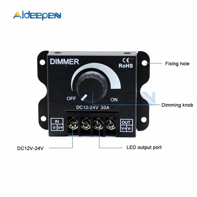 LED reguliatorius DC 12V 24V 8A Reguliuojamo ryškumo valdiklis jungiklis lemputė lemputės juostelės vairuotojas vienos spalvos šviesos maitinimo šaltinis juodas