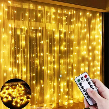 Завеса LED гирлянд Струнни светлини USB дистанционно управление Фестивална декорация Празнична сватба Коледни приказни светлини за спалня Дом