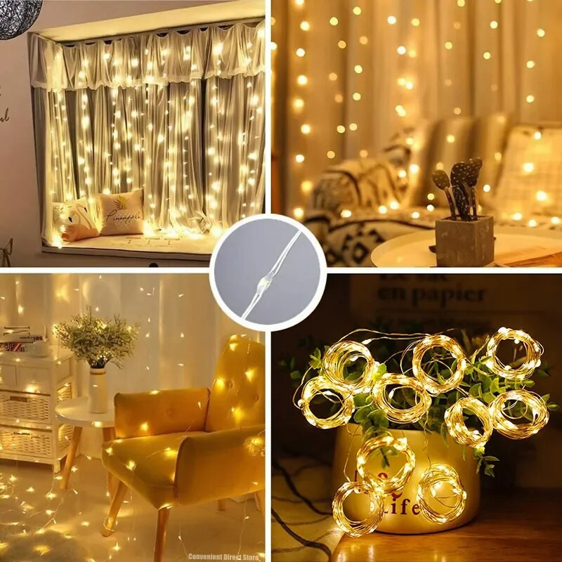 Kardinad LED Garland String Lights USB kaugjuhtimispult Festival Dekoratsioon Pühad Pulmad Jõuluhaldjas Tuled Magamistoa Kodu