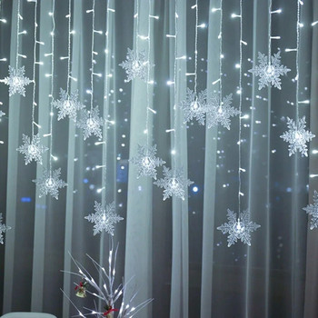 3.8M Коледна снежинка LED светлини с нишки Мигащи фея Светлини за гирлянди за завеси Изискано празнично парти Новогодишна украса