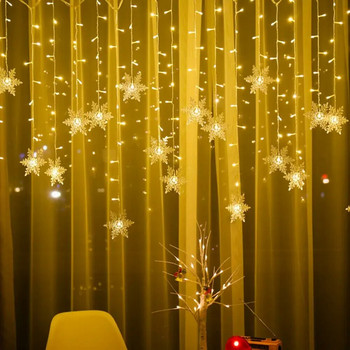 3M Χριστουγεννιάτικο Φωτιστικό Led Snowflake Κουρτίνα Icicle Fairy String Lights Outdoor Garland for Home Party Party Κήπος Πρωτοχρονιάτικη διακόσμηση