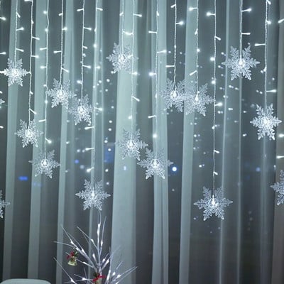 3M Коледна светлина Led Снежинка Завеса Icicle Fairy String Lights Външен гирлянд за домашно парти Градина Новогодишна украса