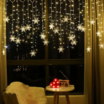 Χριστουγεννιάτικες νιφάδες χιονιού Φώτα με κορδόνια LED που αναβοσβήνουν Φωτάκια κουρτίνας νεράιδα Αδιάβροχα για Χριστουγεννιάτικη διακόσμηση γάμου γιορτών