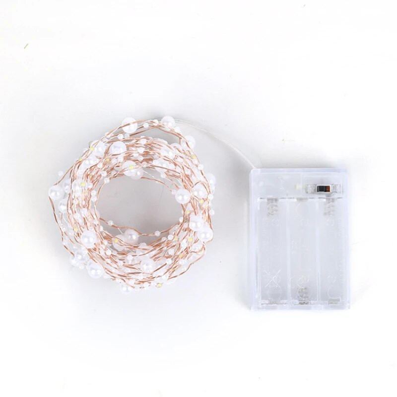 Bijeli biser LED svjetiljke od bakrene žice 2M 3M 5M 10M Vilinska dekoracija spavaće sobe Blagdanska rasvjeta Vjenčanje Na baterije