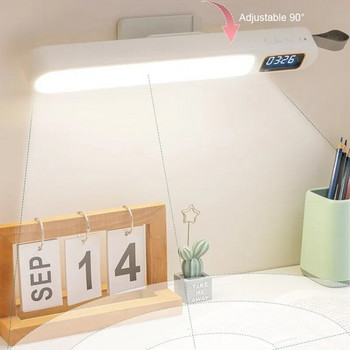 Настолна лампа с часовник Магнитна LED настолна лампа Мултифункционална нощна лампа Въртяща се синхронизация за нощно бюро Светлини за четене Учебни лампи