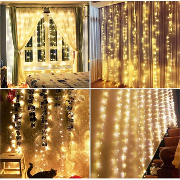 6x3m завеса LED струнна светлина Топло/бяло/цветно дистанционно управление Спалня Празнична сватба Коледна украса Фея Светлина за венец
