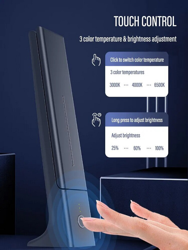 LED-es összecsukható asztali lámpa USB-töltés, érintésvezérlés, szabályozható asztali szemvédelem, olvasási tanulmány iroda hálószoba éjjeli lámpa