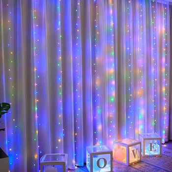 6x3M LED USB завеса Връзка с приказни светлини Коледен гирлянд 8 режима Дистанционно за Нова година 2024 Парти Градина Домашна сватбена украса