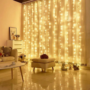 3M LED светлини за завеси Фея гирлянда на прозореца USB светлинен низ Нова година 2024 Коледно сватбено тържество Festoon Декорация на дома