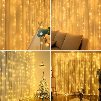 Κουρτίνα Γιρλάντα Led String Lights Festival Χριστουγεννιάτικη διακόσμηση 8 Λειτουργία Τηλεχειριστήριο Usb Φωτιστικό διακοπών για υπνοδωμάτιο σπίτι εξωτερικού χώρου